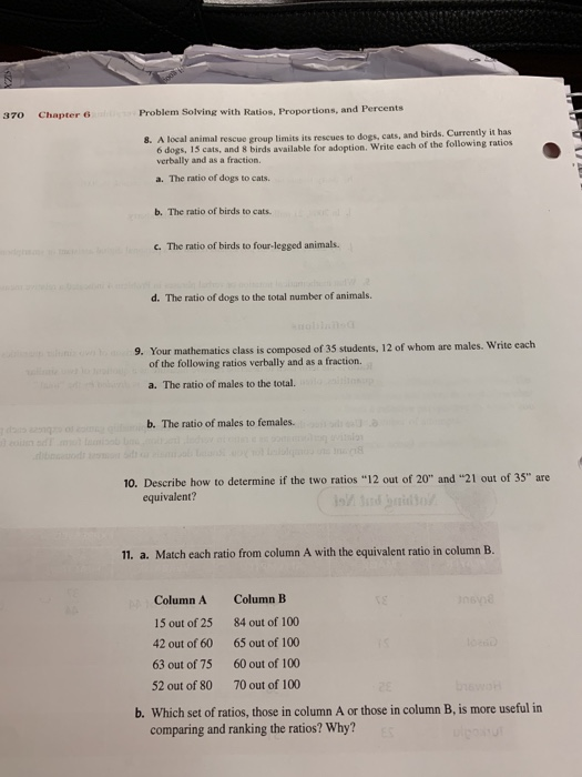 Solved Problem Solving with Ratios, Proportions, and | Chegg.com