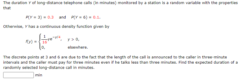 Solved The duration Y of long-distance telephone calls (in | Chegg.com