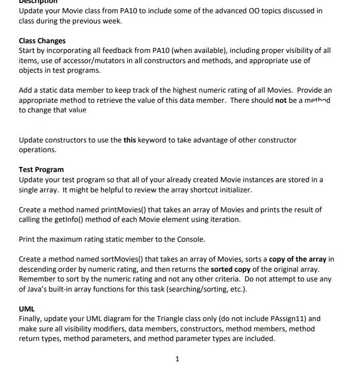 Solved Update your Movie class from PA10 to include some of | Chegg.com
