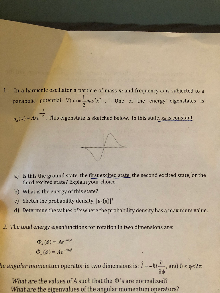 Solved 1 In A Harmonic Oscillator A Particle Of Mass M A Chegg Com