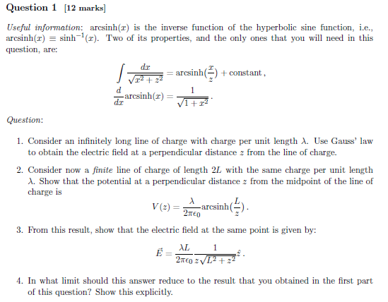 Solved Question 1 (12 marks] Useful information: arcsinh (2) | Chegg.com