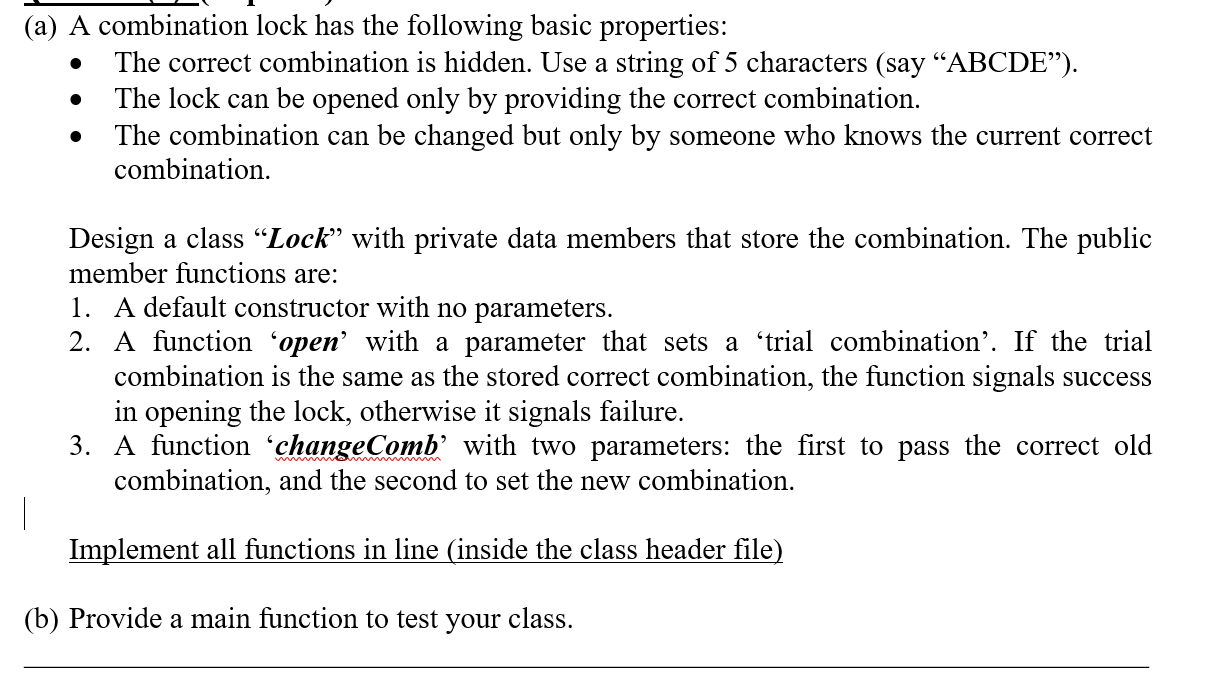 Solved . (a) A combination lock has the following basic | Chegg.com
