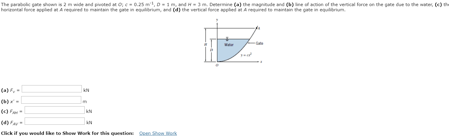 Solved The Parabolic Gate Shown Is 2 M Wide And Pivoted A Chegg Com