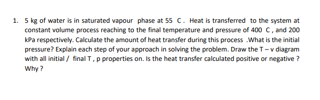 Solved 1. 5 kg of water is in saturated vapour phase at 55 | Chegg.com