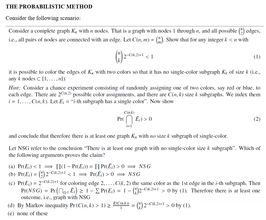 Solved THE PROBABILISTIC METHOD Consider the following | Chegg.com