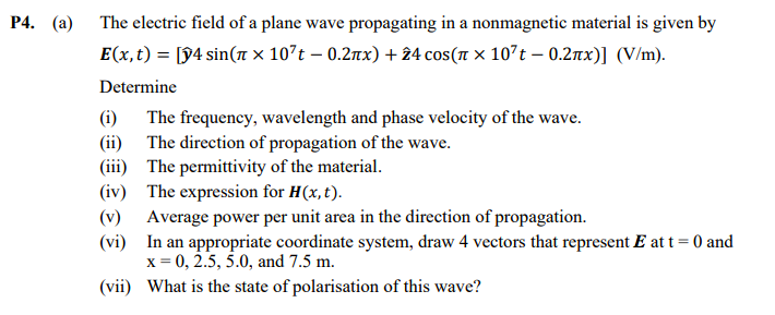 Solved P4. (a) The electric field of a plane wave | Chegg.com