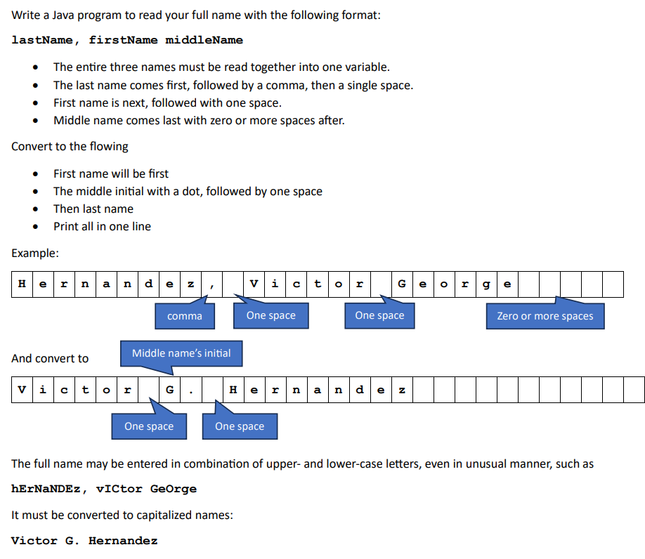 Solved Write a Java program to read your full name with the | Chegg.com