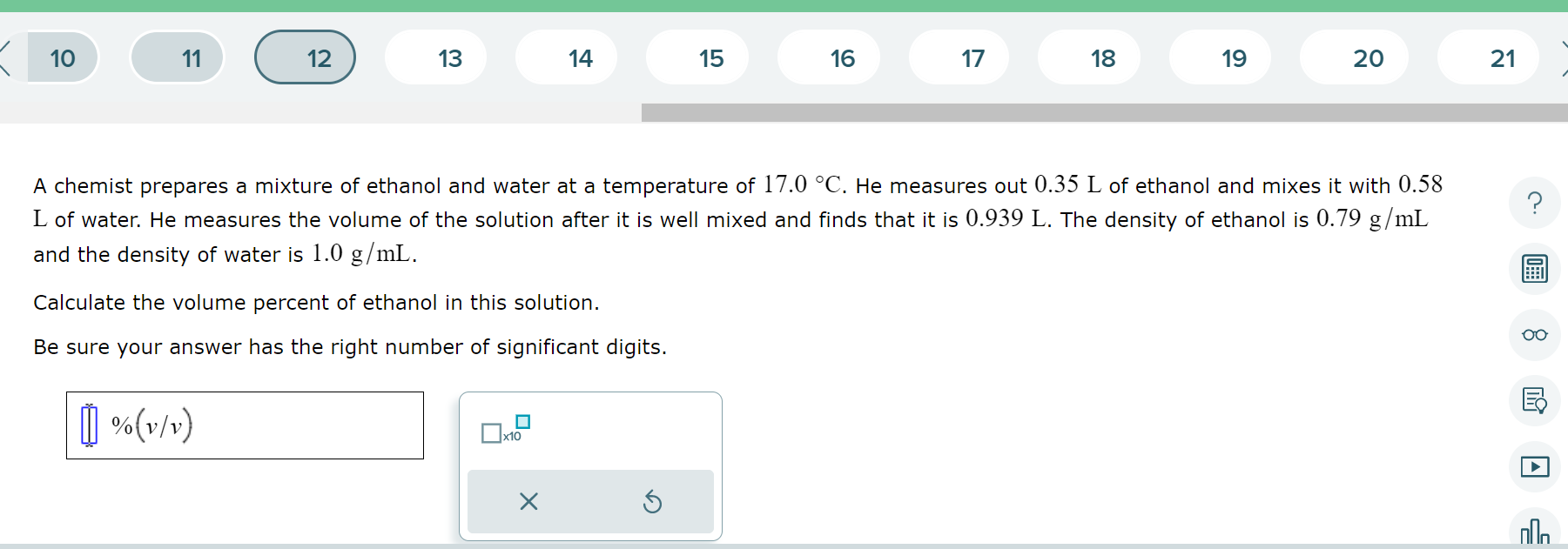 Solved A Chemist Prepares A Mixture Of Ethanol And Water At | Chegg.com