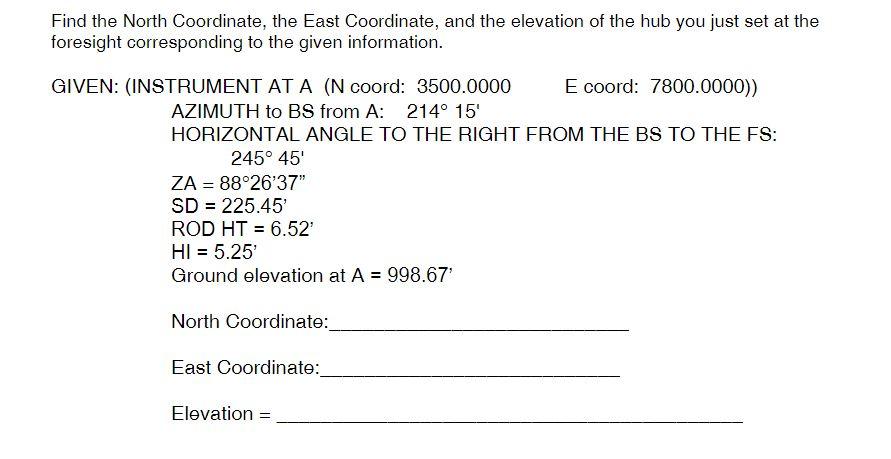 Solved Find the North Coordinate, the East Coordinate, and | Chegg.com