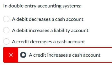 Solved In double entry accounting systems: A debit decreases | Chegg.com