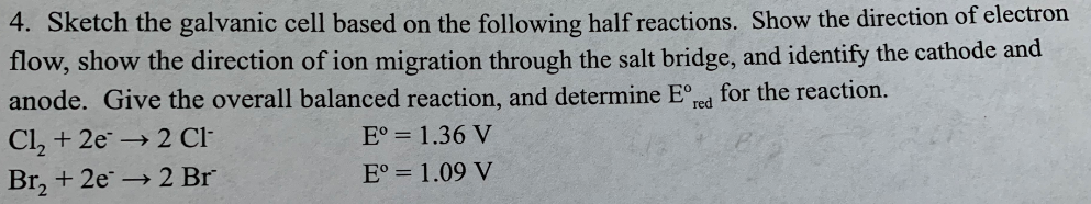 Solved 4. Sketch the galvanic cell based on the following | Chegg.com