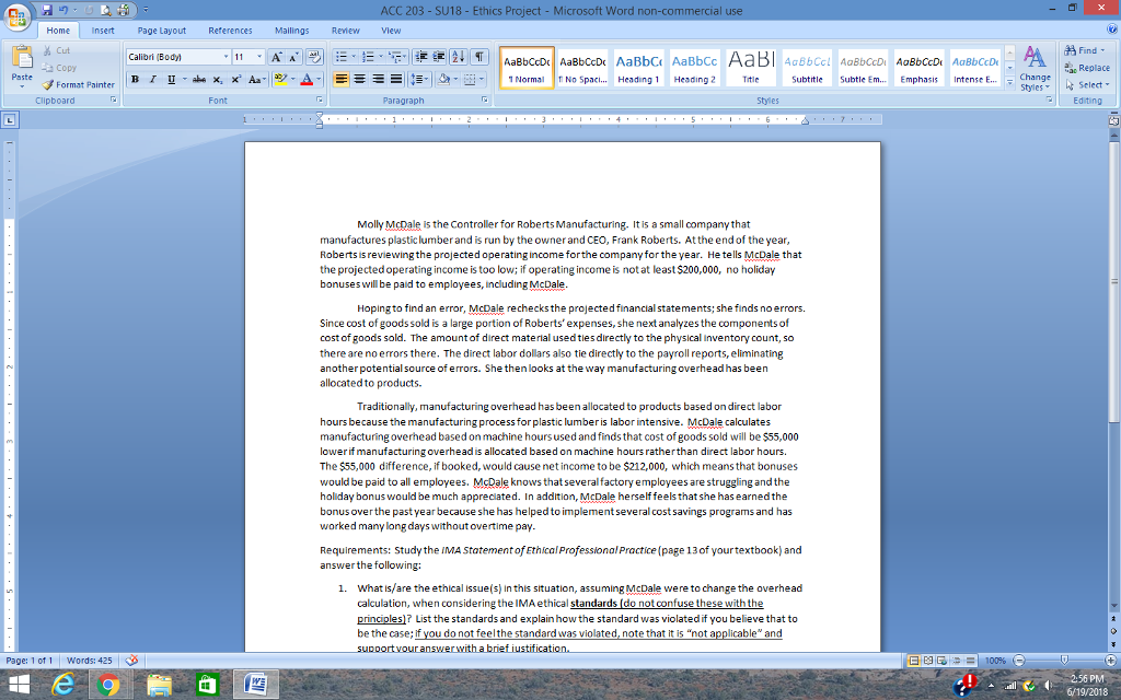 Solved SU18 - Ethics Project - Microsoft Word non-commercial | Chegg.com