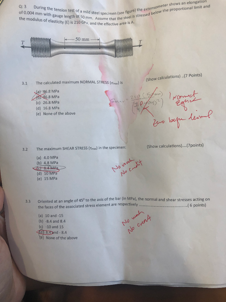 Solved a:3 During the tension test of a mild steel specimen | Chegg.com