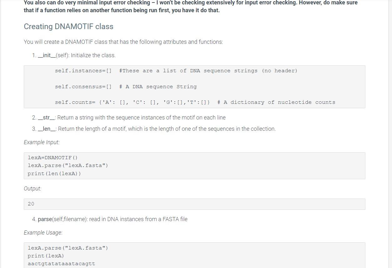 11.32 Final Project -- DNA Motifs Class and Methods | Chegg.com