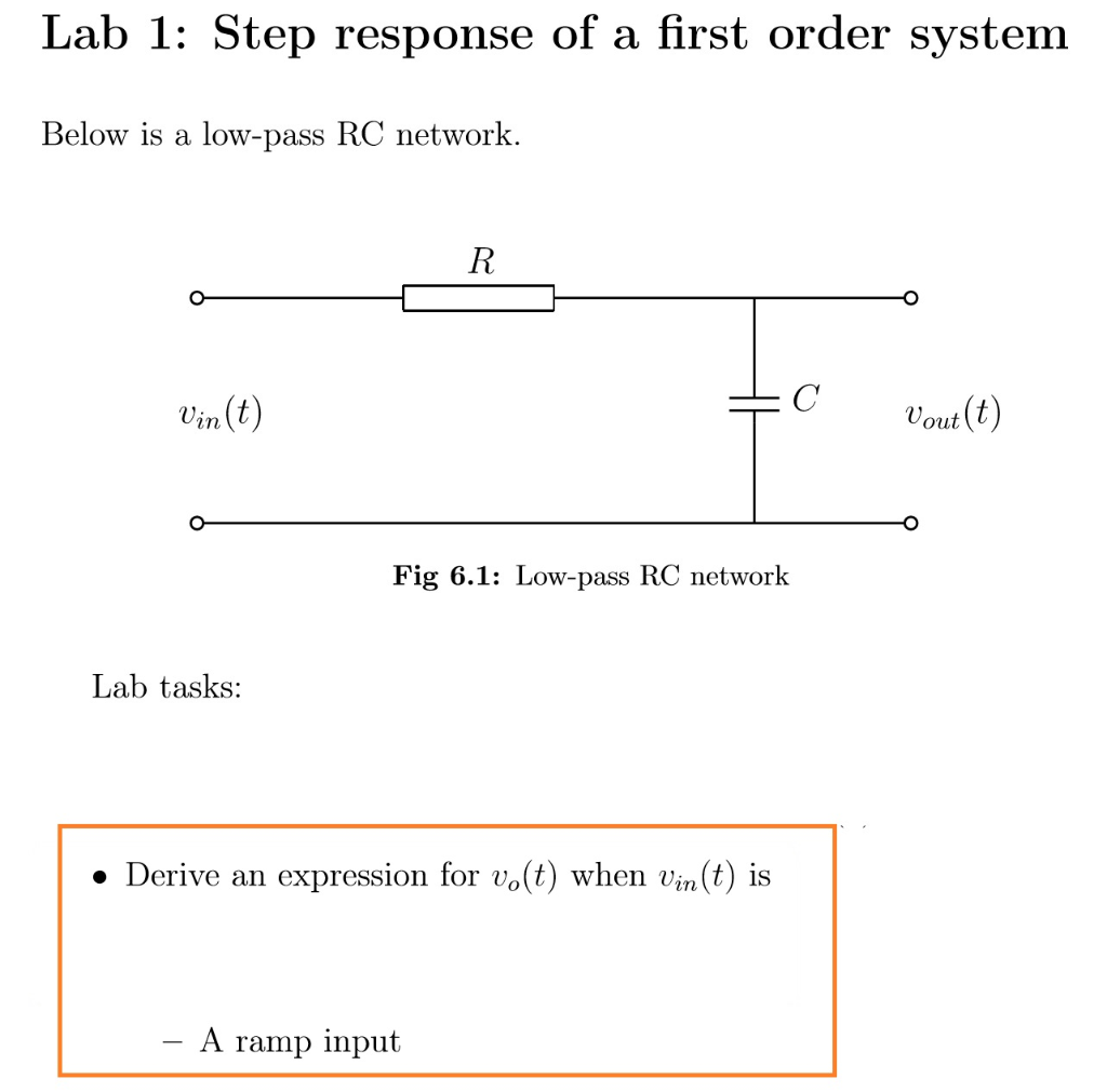 Solved Lab 1: Step response of a first order system Below is | Chegg.com