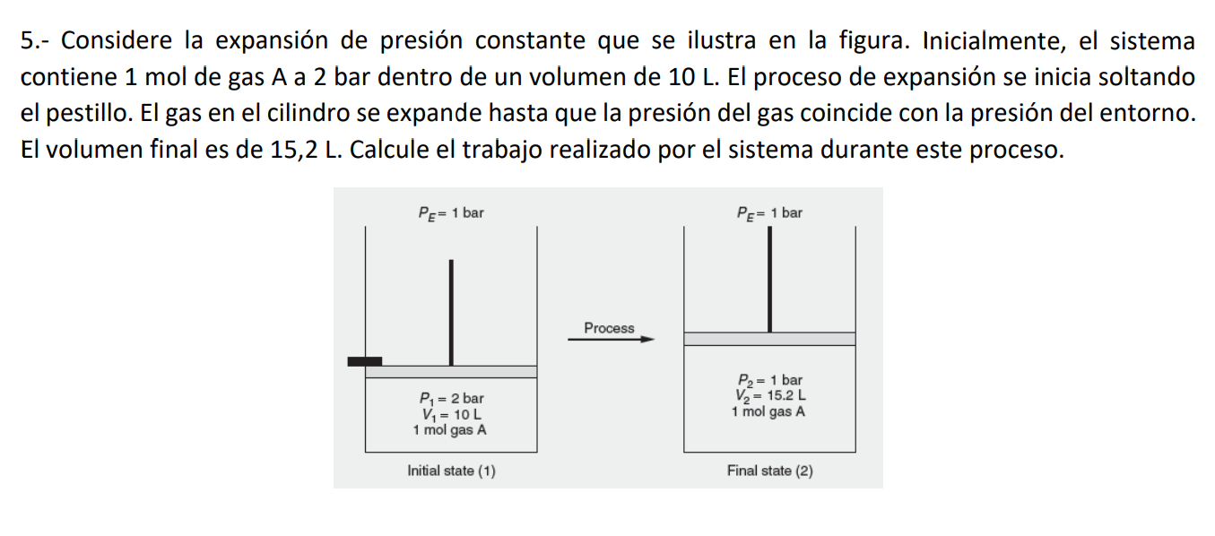 5.- Considere la expansión de presión constante que se ilustra en la figura. Inicialmente, el sistema contiene 1 mol de gas A