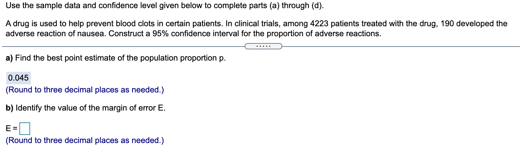 Solved c) Construct the confidence interval. (round to three | Chegg.com