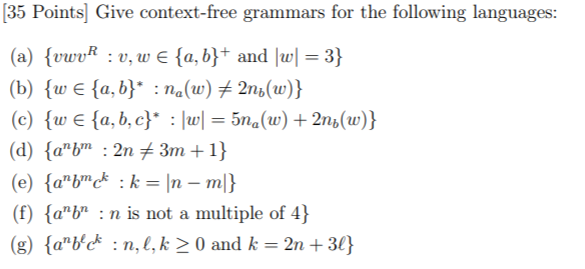 Solved 35 Points Give Context Free Grammars For The Fol Chegg Com