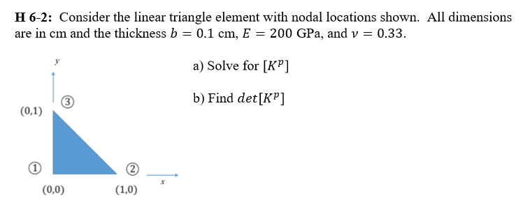 Solved H 6-2: Consider the linear triangle element with | Chegg.com