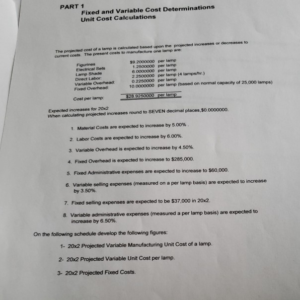 Solved PART 1 Fixed and Variable Cost Determinations Unit