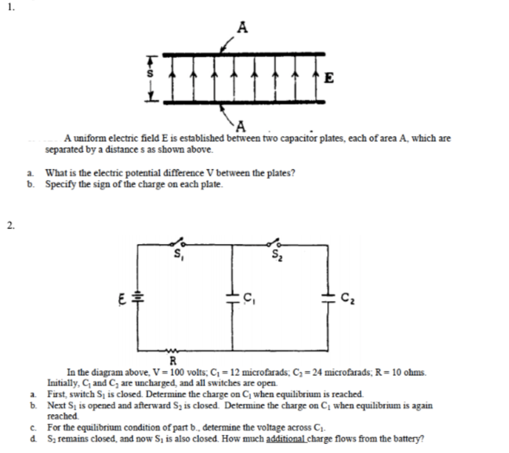 Solved 1. A E A A uniform electric field E is established | Chegg.com