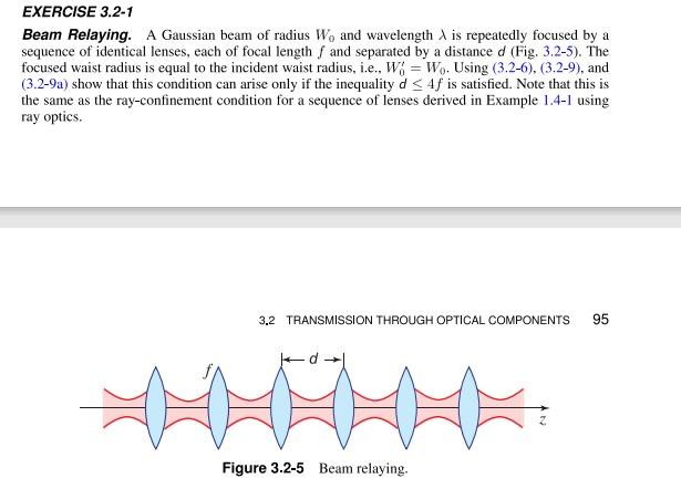Solved Beam Relaying. A Gaussian beam of radius W0 and | Chegg.com