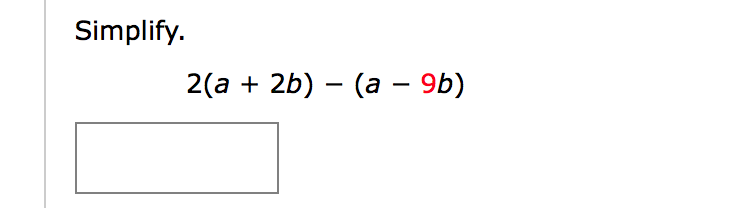 Solved Simplify. 2(a 2b) - (a - 9b) | Chegg.com