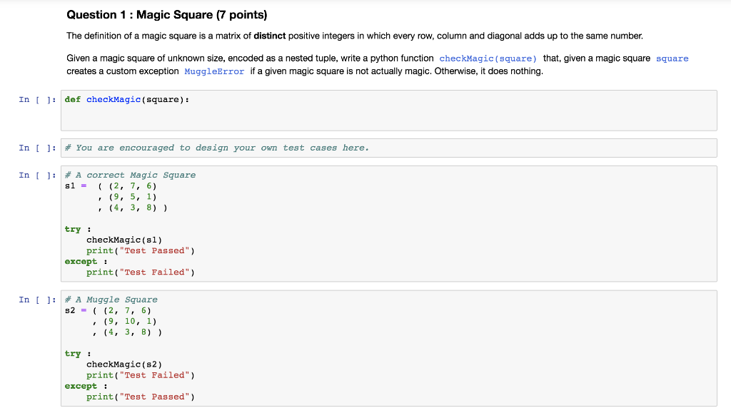 Solved Question 1 : Magic Square (7 points) The definition | Chegg.com image.