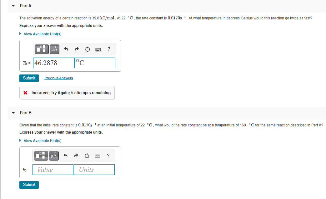 Solved Part A The Activation Energy Of A Certain Reaction Is | Chegg.com