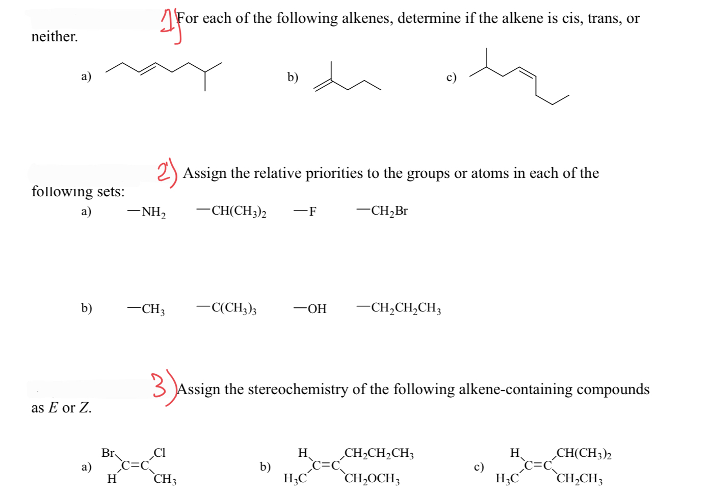 Solved Neither. 1For Each Of The Following Alkenes, | Chegg.com