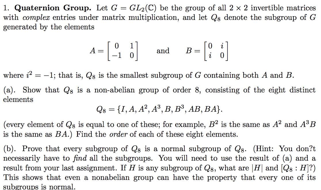 irreducible representation of quaternion group