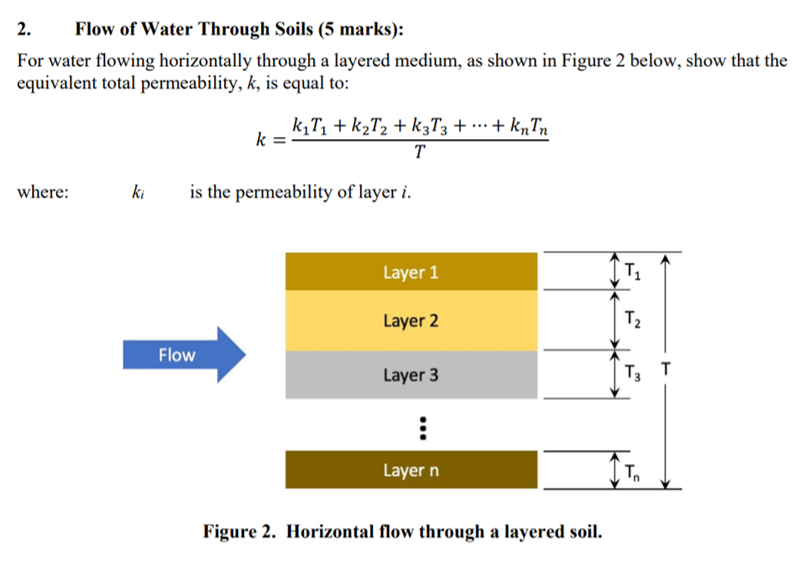 Solved 2. Flow of Water Through Soils (5 marks): For water | Chegg.com