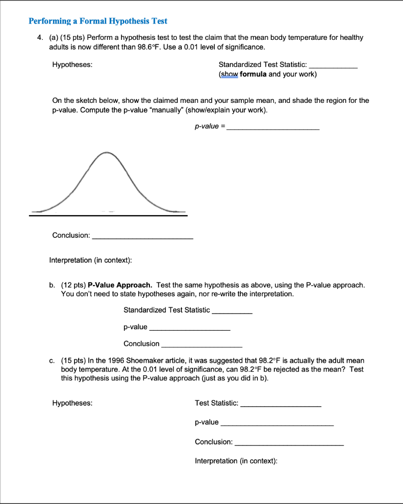 Solved Performing A Formal Hypothesis Test 4. (a) (15 Pts) 