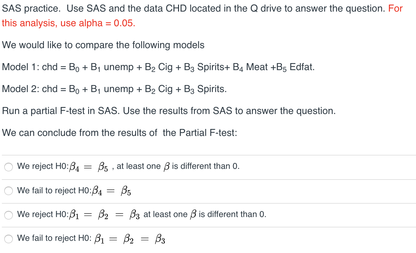 Solved CHD and 5 predictors The REG Procedure Model: MODEL 1 | Chegg.com