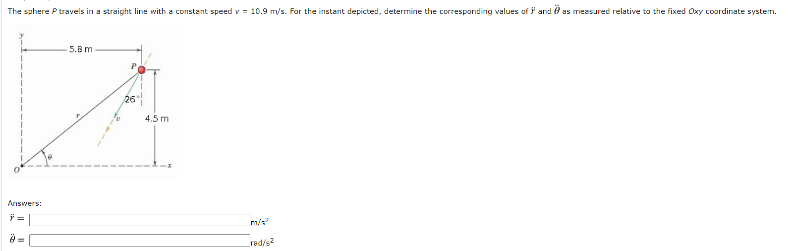 Solved The Sphere P Travels In A Straight Line With A Con Chegg Com