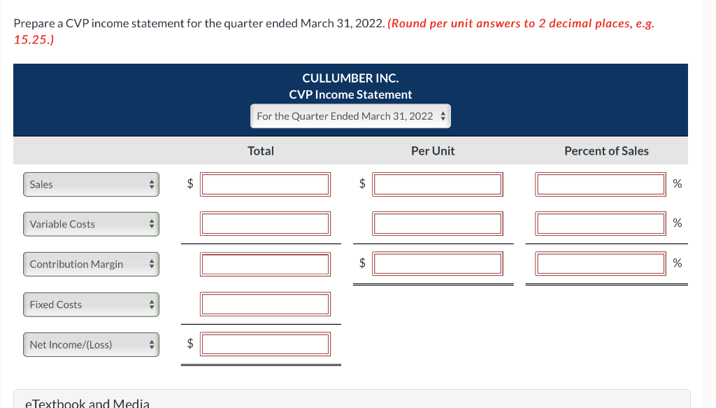 Solved Cullumber Company had sales in 2021 of $1,260,000 on