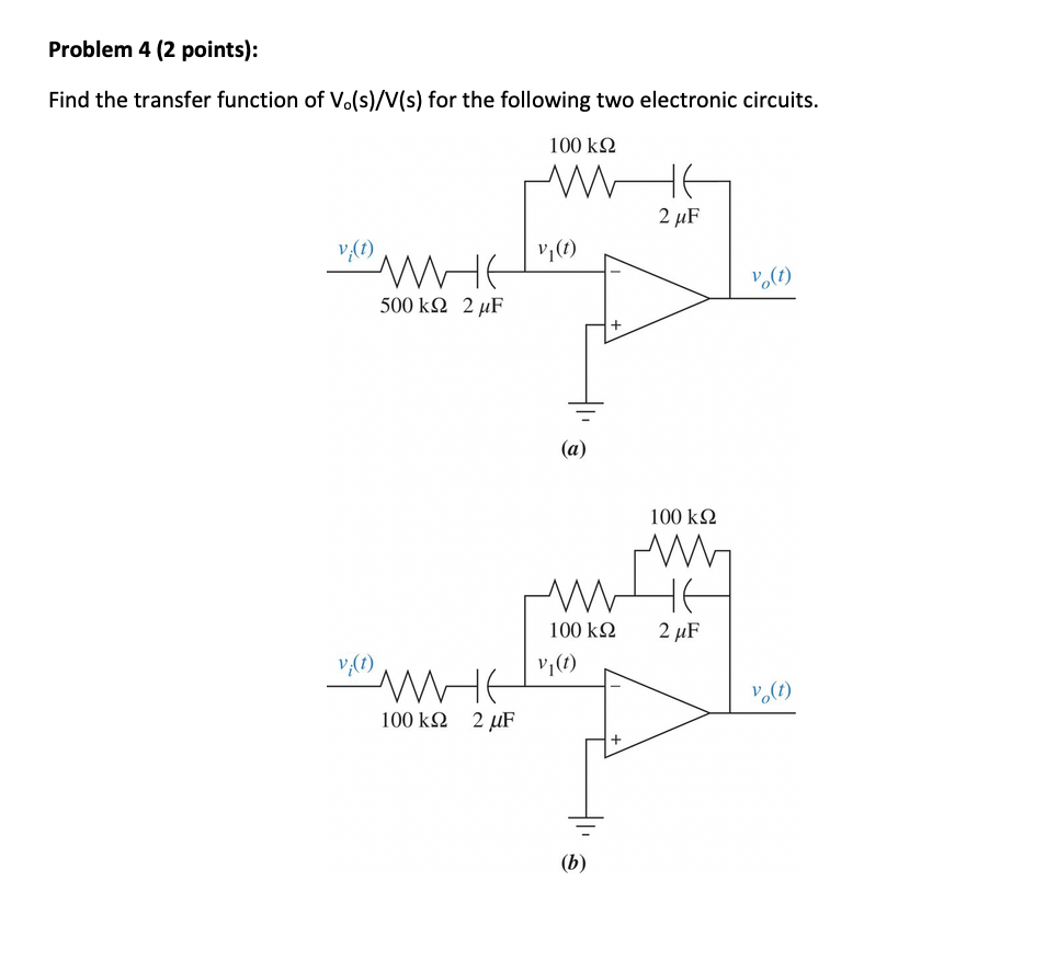 Solved Problem 4 (2 points): Find the transfer function of | Chegg.com