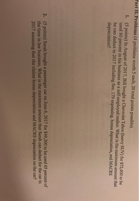 Part II. Problems (4 problems worth 5 each, 20 total | Chegg.com