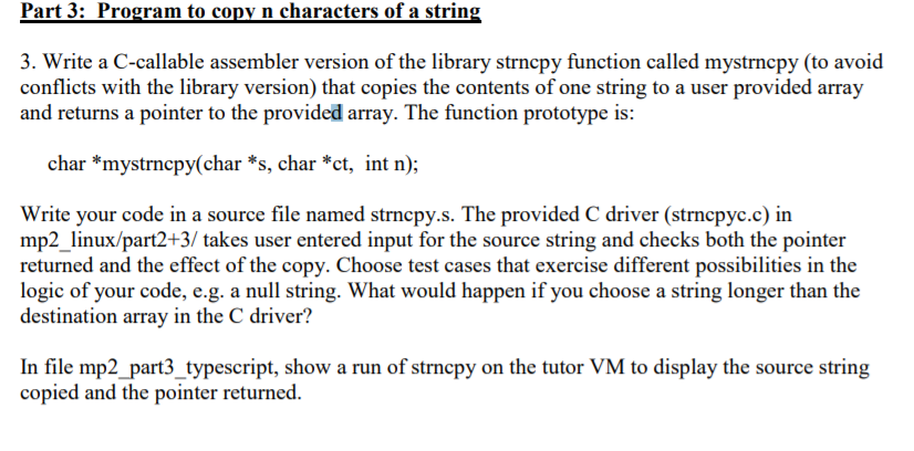 Part 3: Program to copy n characters of a string 3. | Chegg.com