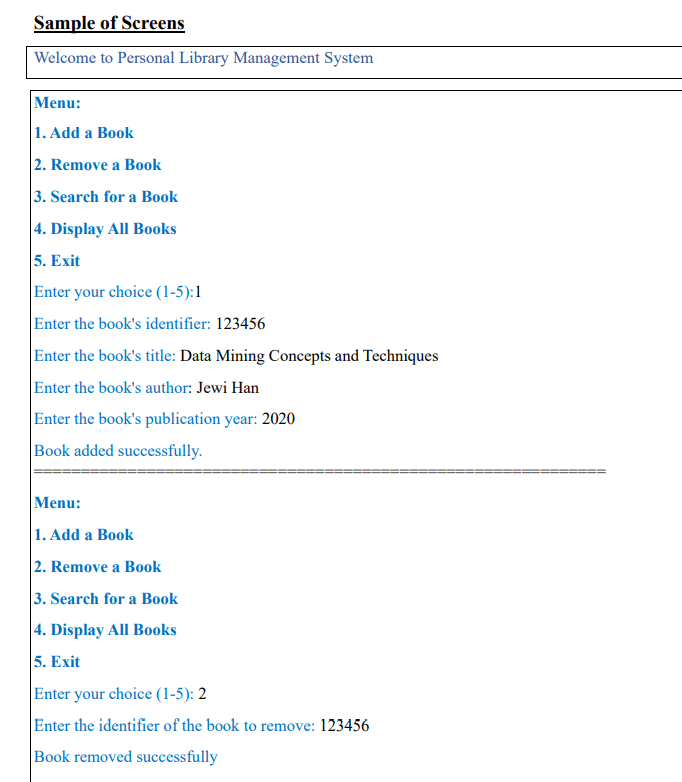 Solved Personal Library Management System (60 marks) For | Chegg.com