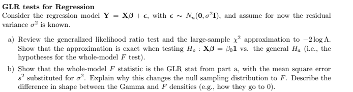 GLR tests for Regression Consider the regression | Chegg.com