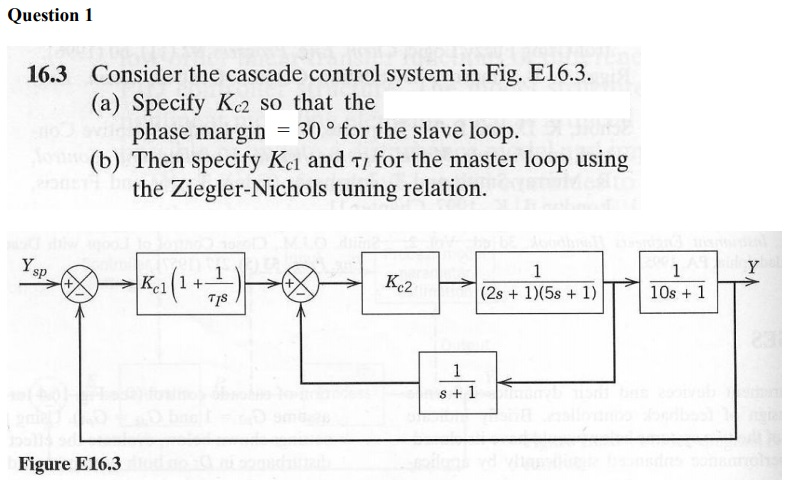 Solved Question 1 Consider the cascade control system in | Chegg.com