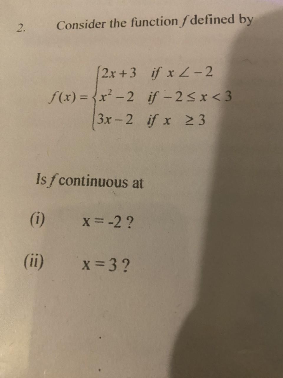 Solved 2. Consider the function f defined by | Chegg.com