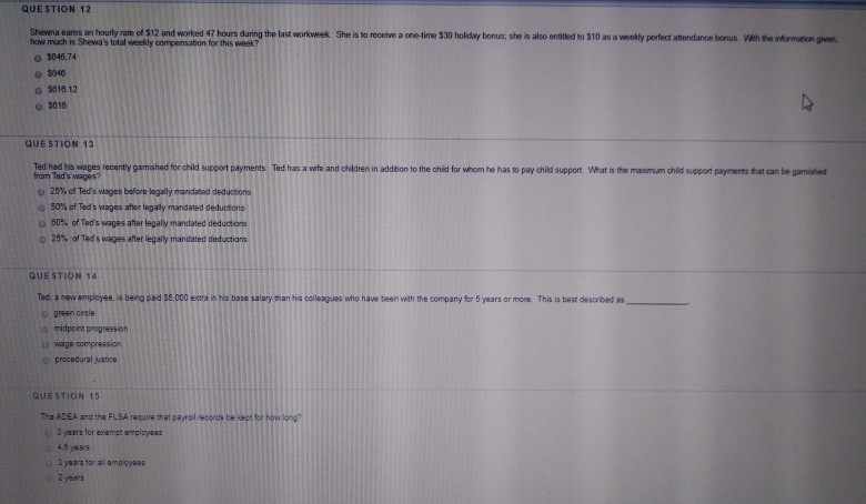Question 12 She Is To Receive A One Time 30 Holid Chegg Com