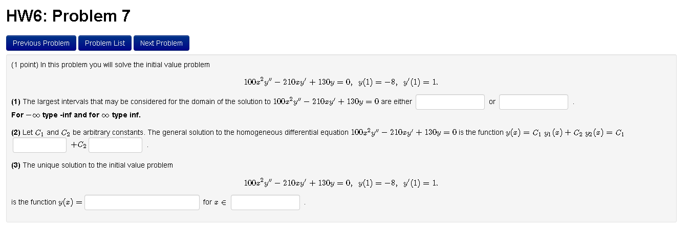 Solved (1 point) In this problem you will solve the initial | Chegg.com