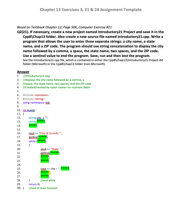 Solved Chapter 13 Exercises 3, 21 &24 Assignment Template | Chegg.com
