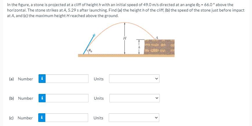 Solved In the figure, a stone is projected at a cliff of | Chegg.com ...