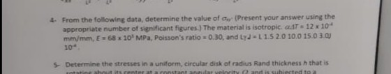 4. From the following data, determine the value of a | Chegg.com