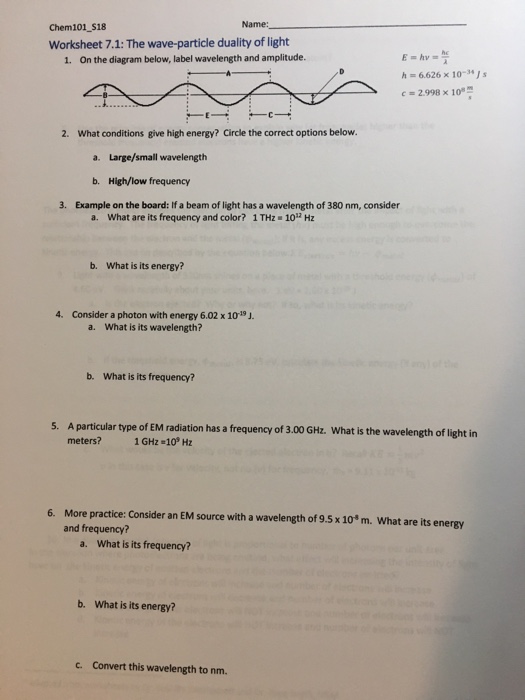 Energy Frequency Wavelength Worksheet Answers