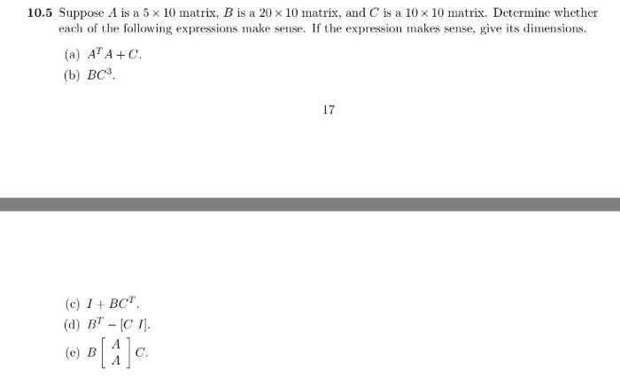 Solved 10.5 Suppose A is a 5 × 10 matrix, B is a 20 × 10 | Chegg.com